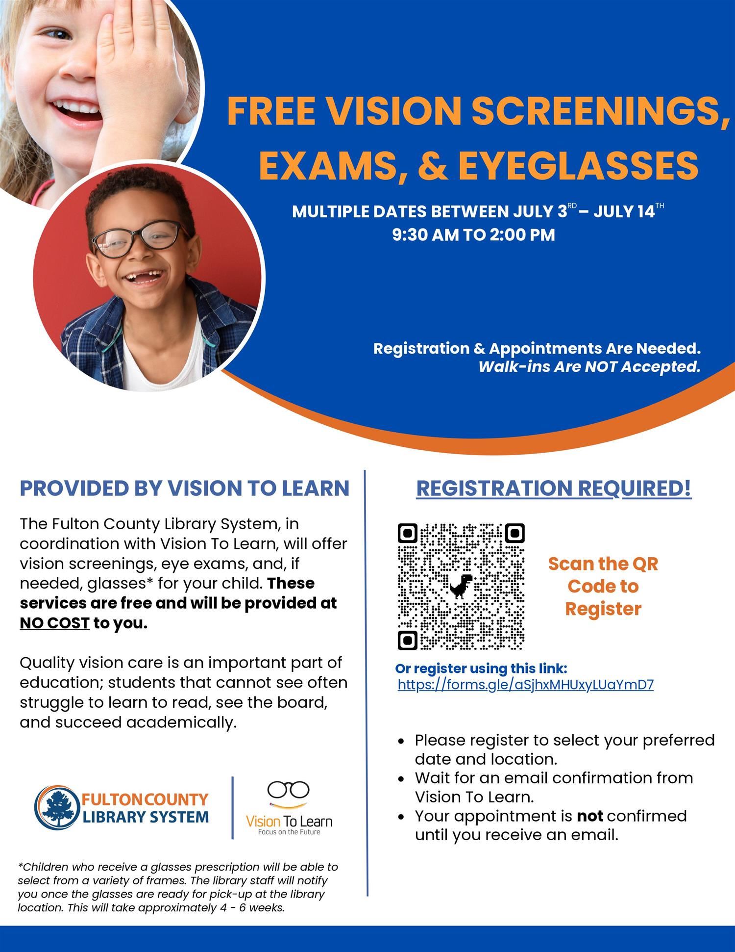  Free Vision Screenings & Eyeglasses
